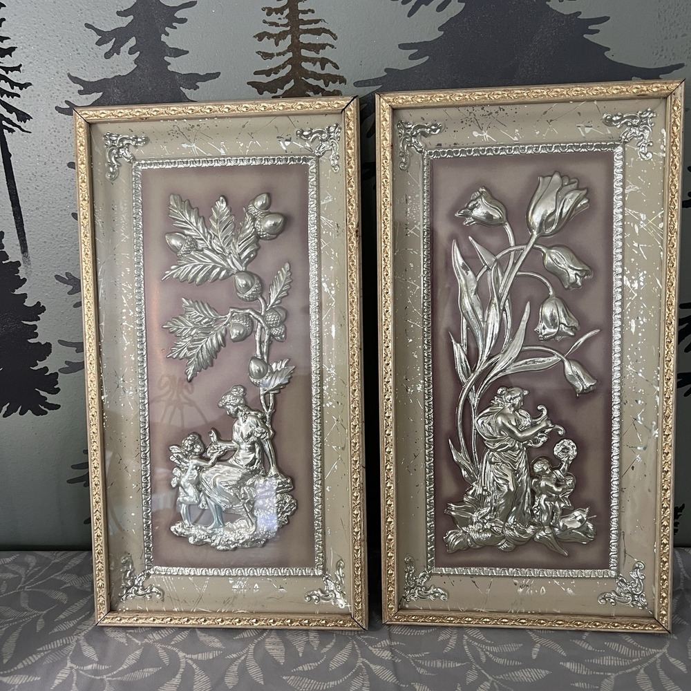 VTG Four Seasons Shadow Box Wall Plaque Set of 2 Metalcraft Dimension 3D 15"x8"